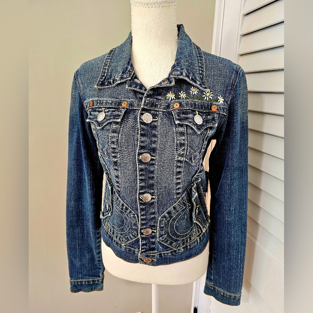 True Religion Daisy Dreams Embroidered Denim Jacket 🌼Vintage & VERY RARE NWOT